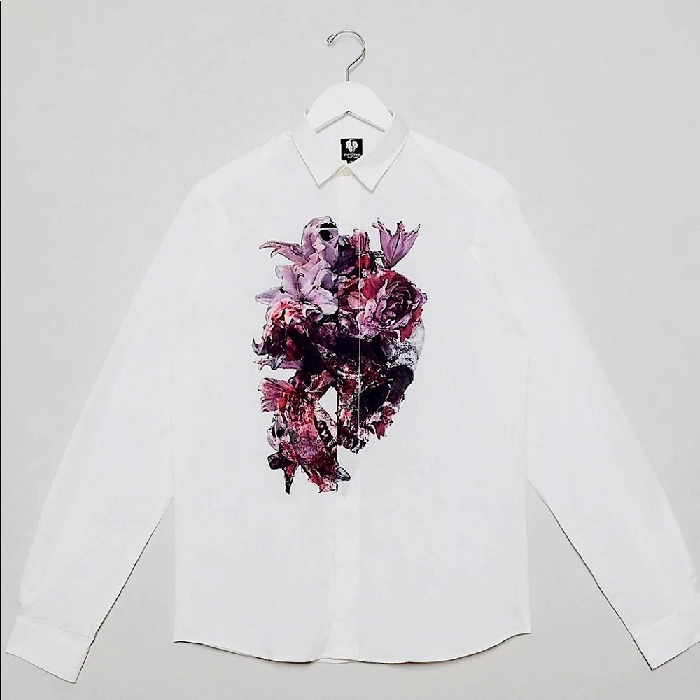 Twisted Tailor Floral Skull Print Skinny Shirt
